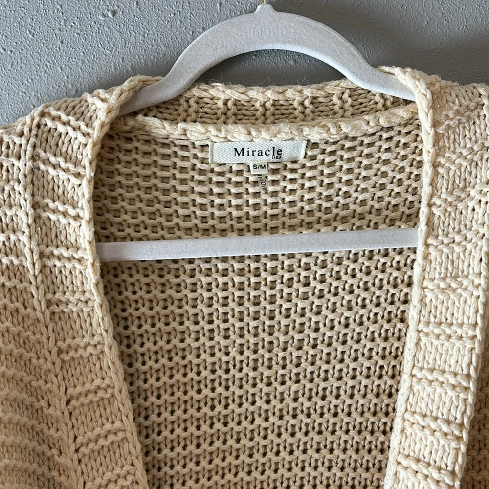 Miracle‎ Beige Cream Cotton Blend Knit Long Cardigan Sweater S/M
